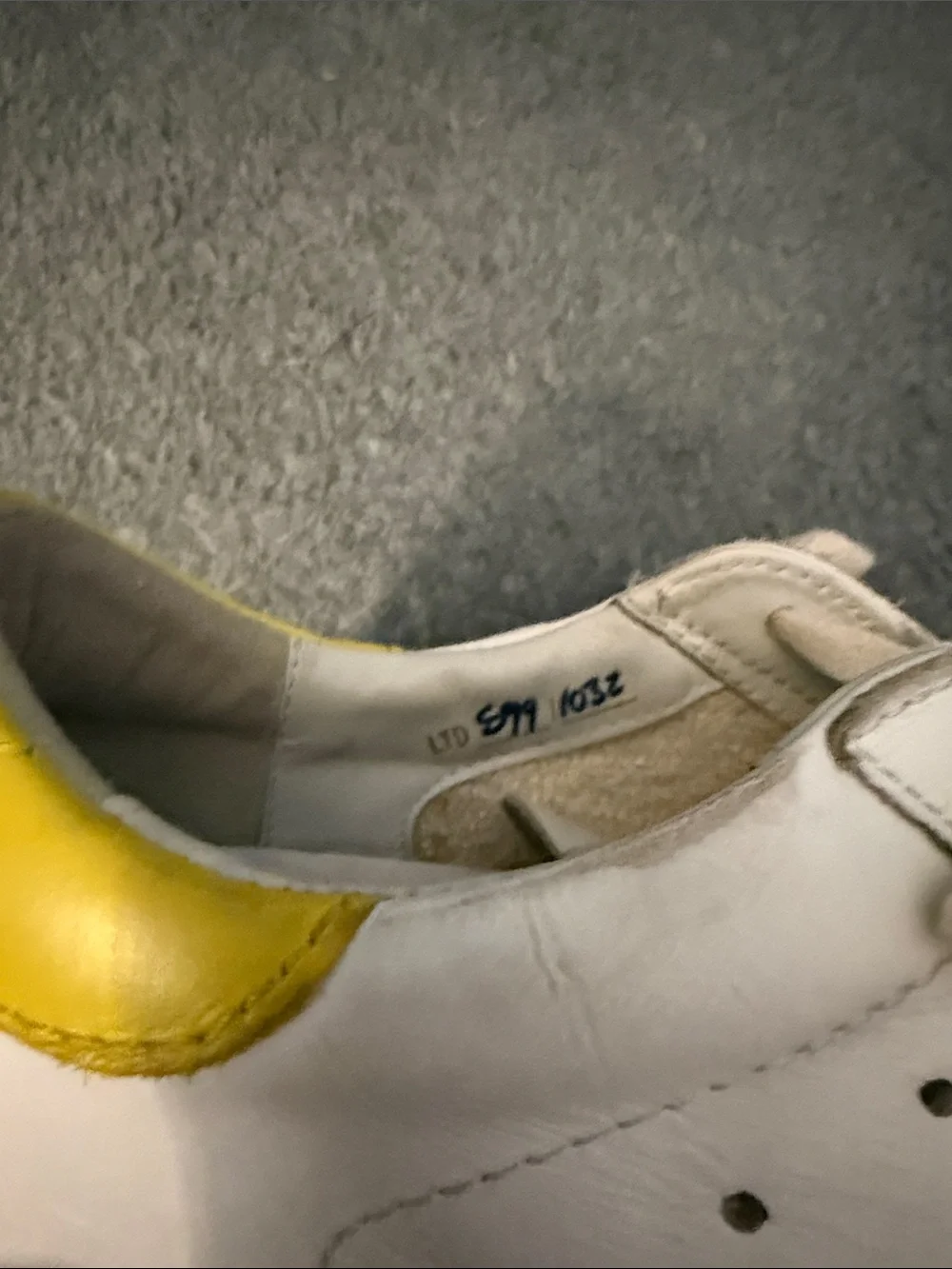 Golden Goose Super-Star Low Top White Sneakers with Yellow Heel Accent - Picture 5 of 5